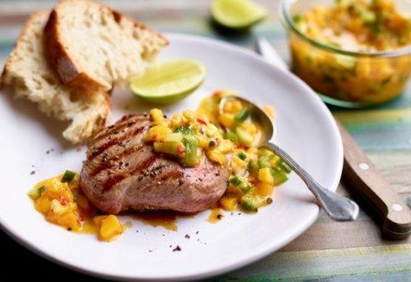 Grilled Lamb Steaks with Spicy Mango Salsa