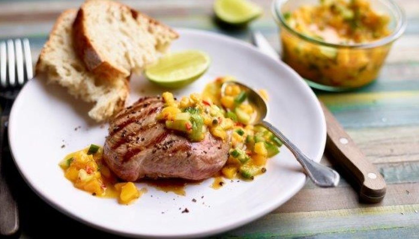 Grilled Lamb Steaks with Spicy Mango Salsa