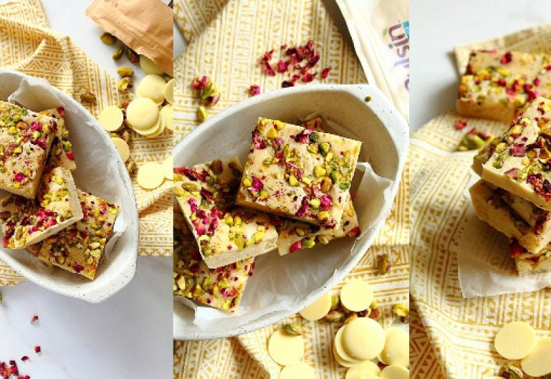 White Chocolate Vanilla Protein Bars Recipe by Peachy Palate