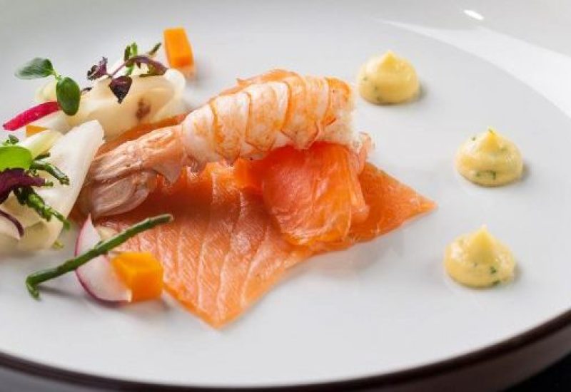 Irish Smoked Salmon and Poached Dublin Bay Prawns with Pickled Veg