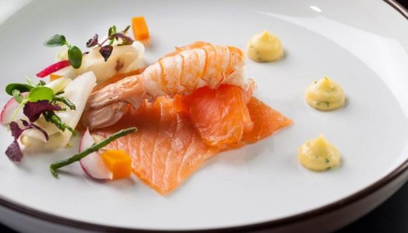 Irish Smoked Salmon and Poached Dublin Bay Prawns with Pickled Veg