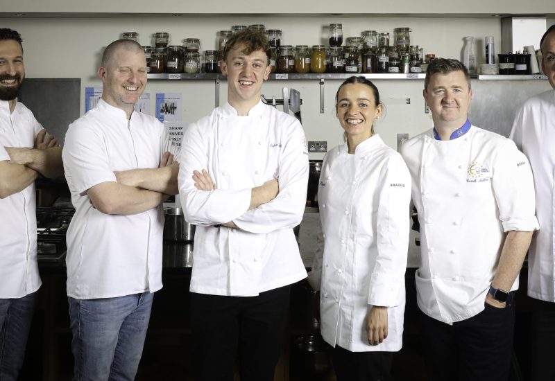 (L-R)JudgesandwinnerKeelanHiggs,GrahamNeville,CalumFalls,MartinaPuigvert,GarethMullins,KieranGlennon