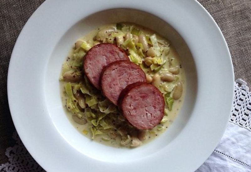 Mustard Creamed Leeks & Cannellini Beans Recipe with Morteau Sausage by Niamh Mannion