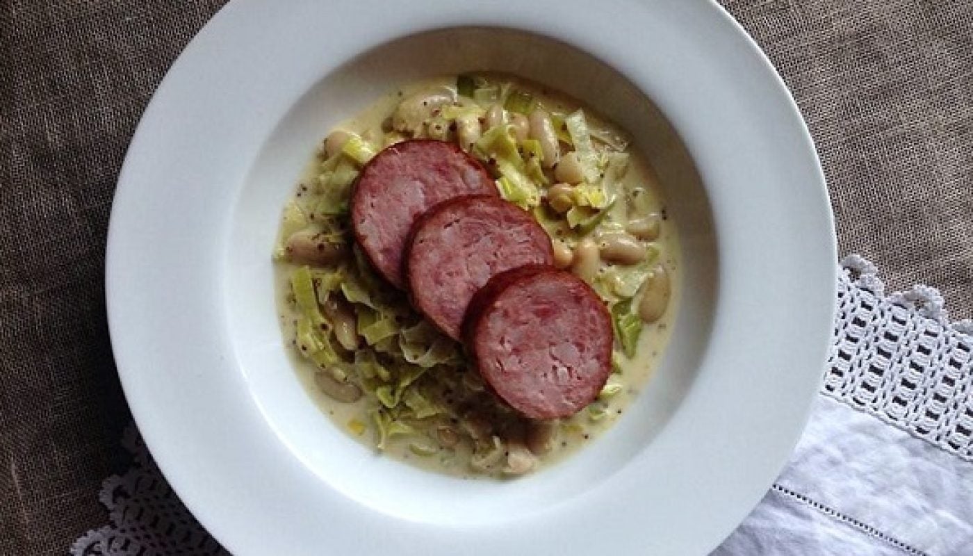 Mustard Creamed Leeks & Cannellini Beans Recipe with Morteau Sausage by Niamh Mannion