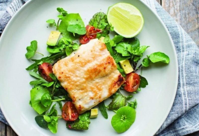 Neven miso glaze hake with avocado