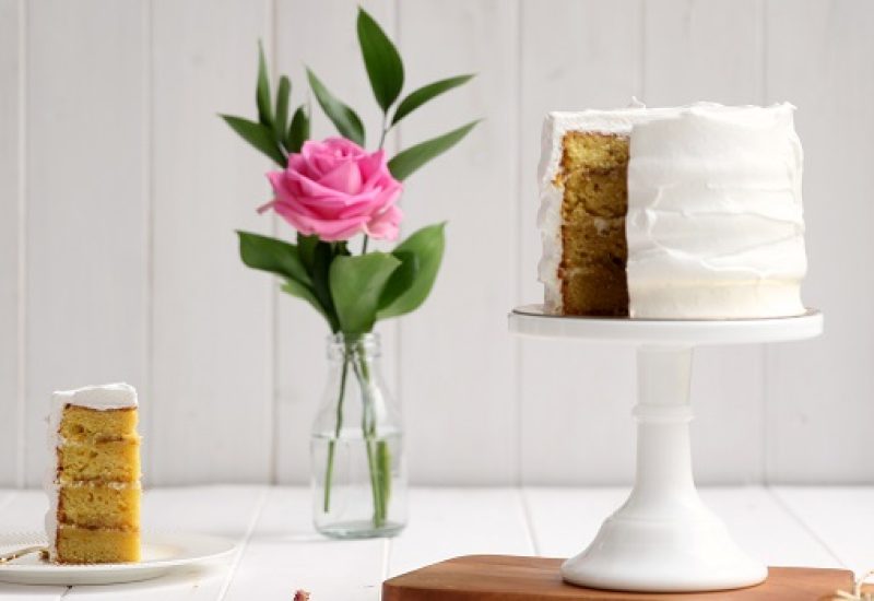 Orange Almond Cake with Rhubarb and Rose Petal Jam by Cove Cake Design