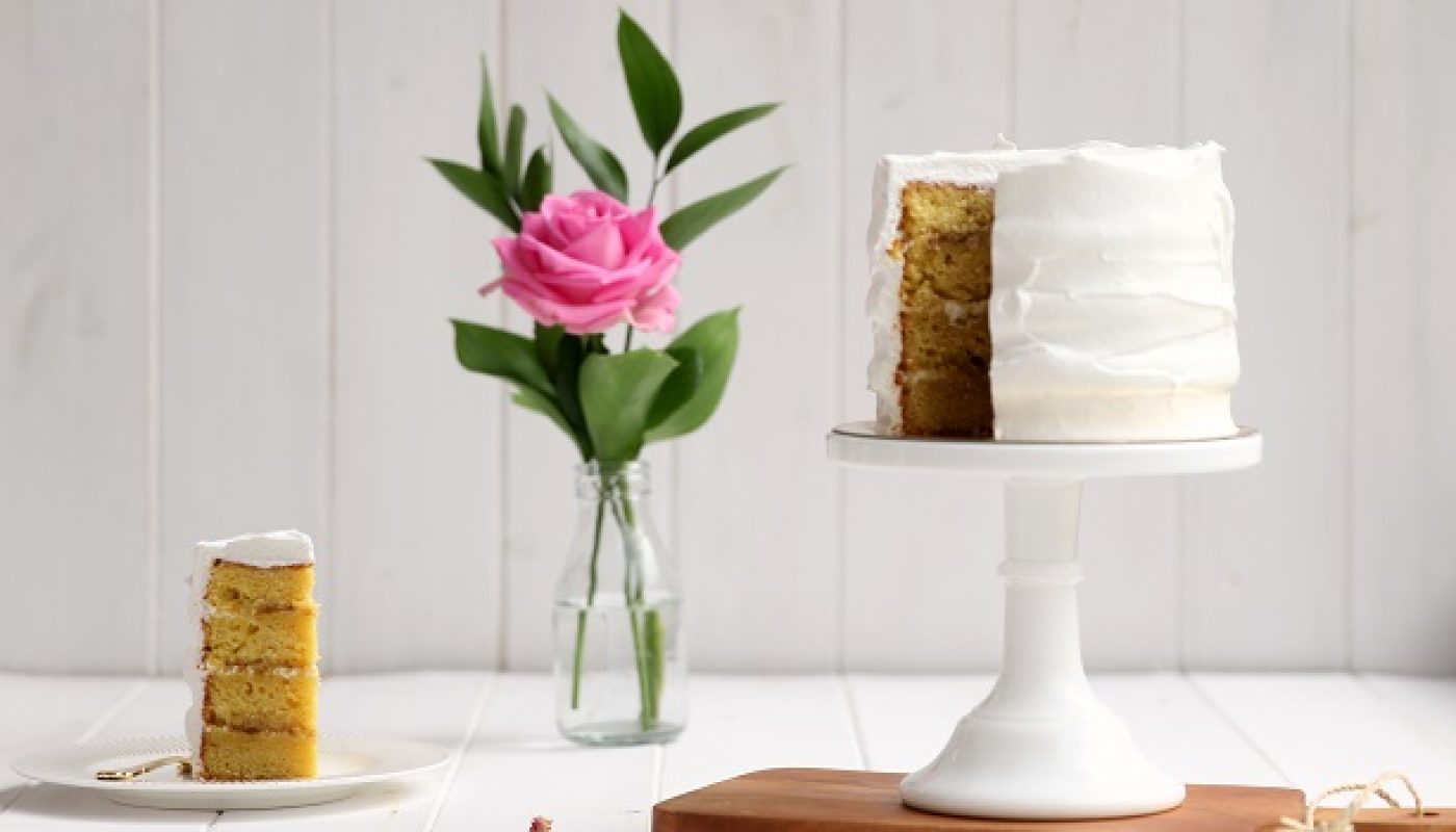 Orange Almond Cake with Rhubarb and Rose Petal Jam by Cove Cake Design