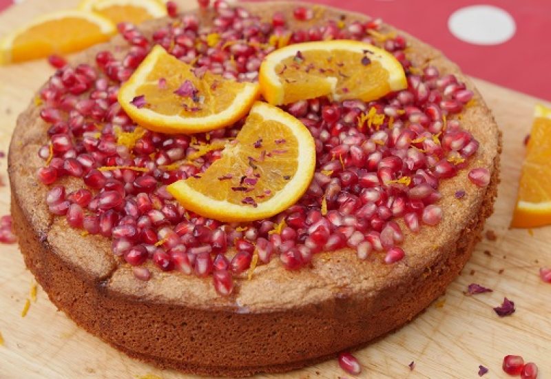 Orange and Pomegranate Flourless Almond Cake Recipe by Delicious Circle