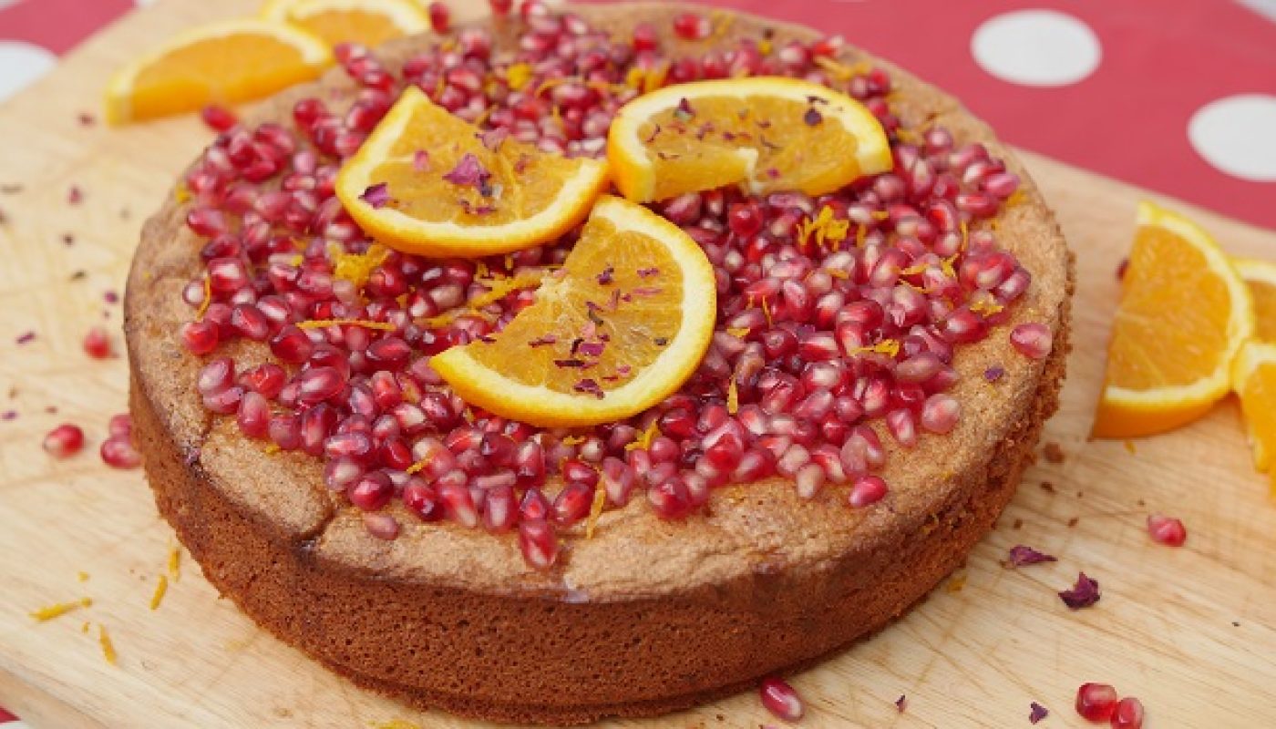 Orange and Pomegranate Flourless Almond Cake Recipe by Delicious Circle