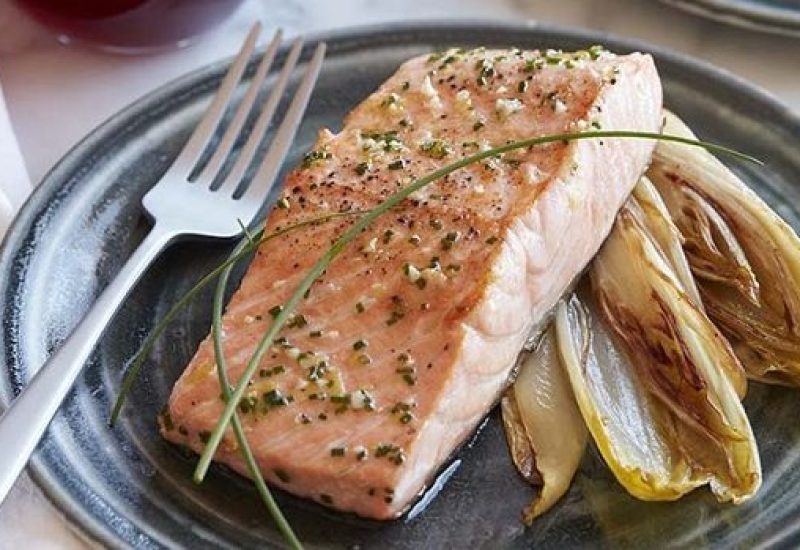 Pan Roasted Salmon Recipe with Caramelized Endive from California Wines