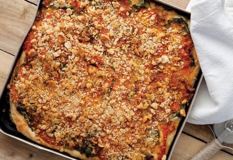Pancetta Spinach and Provolone Sfinciuni Street pizza by Catherine Fulvio