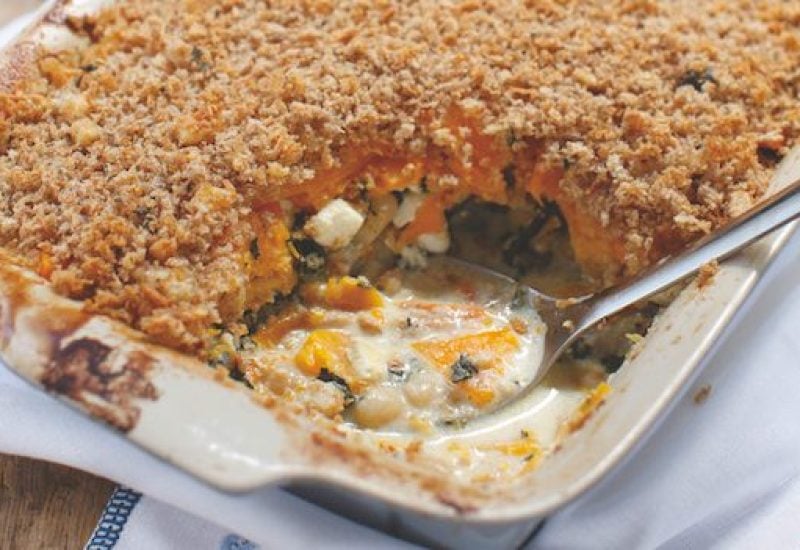 Pumpkin, Kale, Butter Bean and Feta Bake Recipe from Blazing Salads
