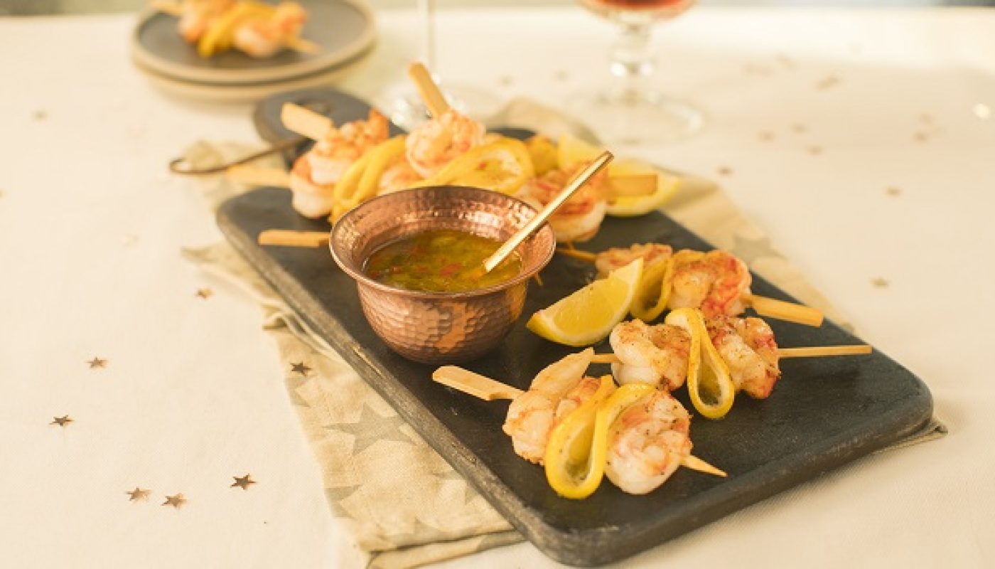 Siúcra & Catherine Fulvio's Mini Prawns Skewers Recipe with Lemon Chilli Dip