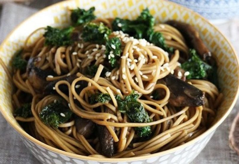 Mushroom and Kale Soba Noodles Recipe by The Tiny Vegan Kitchen