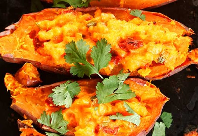 Bacon & Melted Cheese Spicy Sweet Potato Wedges Recipe by Clement Pavie