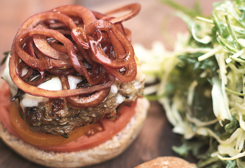Italian Super-food Burgers, Balsamic Onions, Mozzerella & Slaw Jamie Oliver Enterprises Limited (2016 Super Food Family Classics) Photographer: Jamie Oliver
