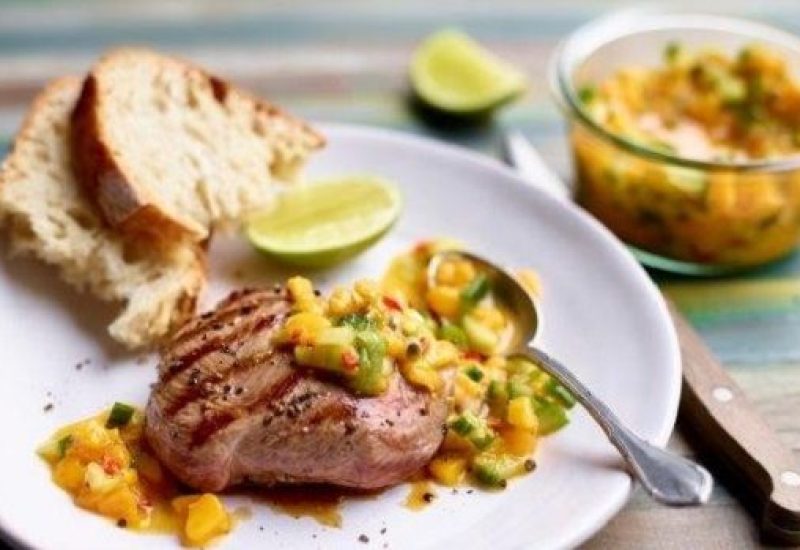 TastyEasyLamb Grilled Lamb Steaks with Spicy Mango Salsa finished