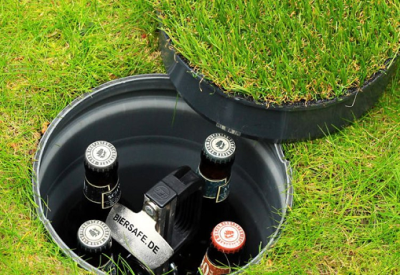 The Biersafe Underground Beer Cooler doesn't require ice or electricity to cool your drinks. To install it, you simply need to dig a three feet deep hole