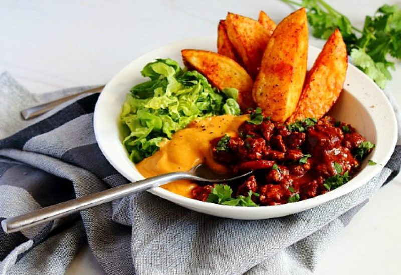 Turkey Cacao Chilli Recipe with Pumpkin 'Cheese' by Peachy Palate