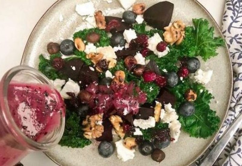 TheTaste The Food DNA Beetroot and goats cheese recipe salad with kale, blueberries and toasted nuts 2