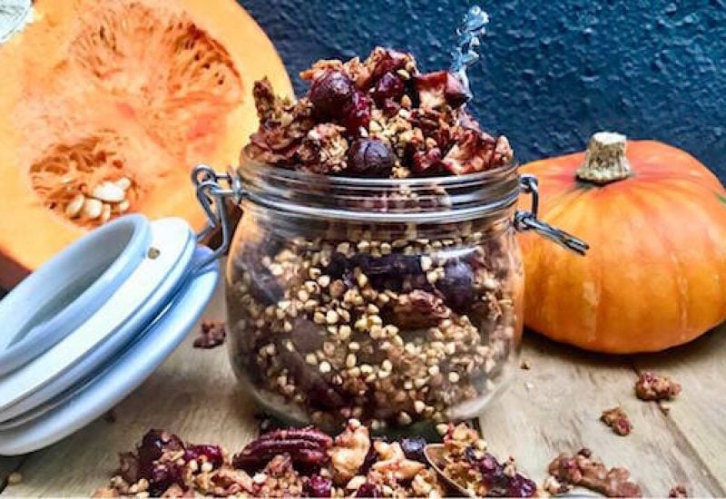 TheTaste Recipe The Food DNA Ultimate Buckwheat Pumpkin Spice Granola Boozy Cranberries