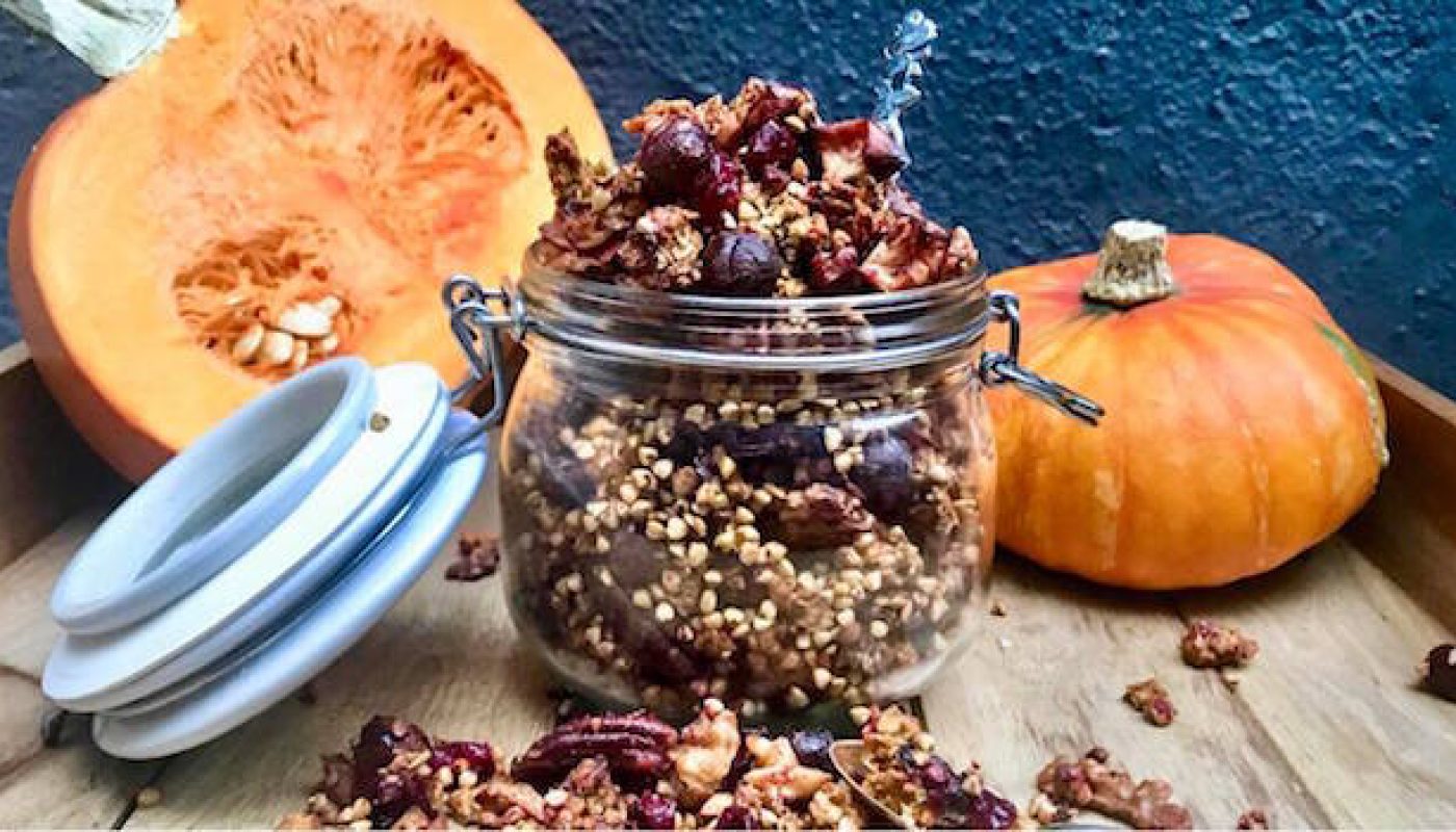 TheTaste Recipe The Food DNA Ultimate Buckwheat Pumpkin Spice Granola Boozy Cranberries