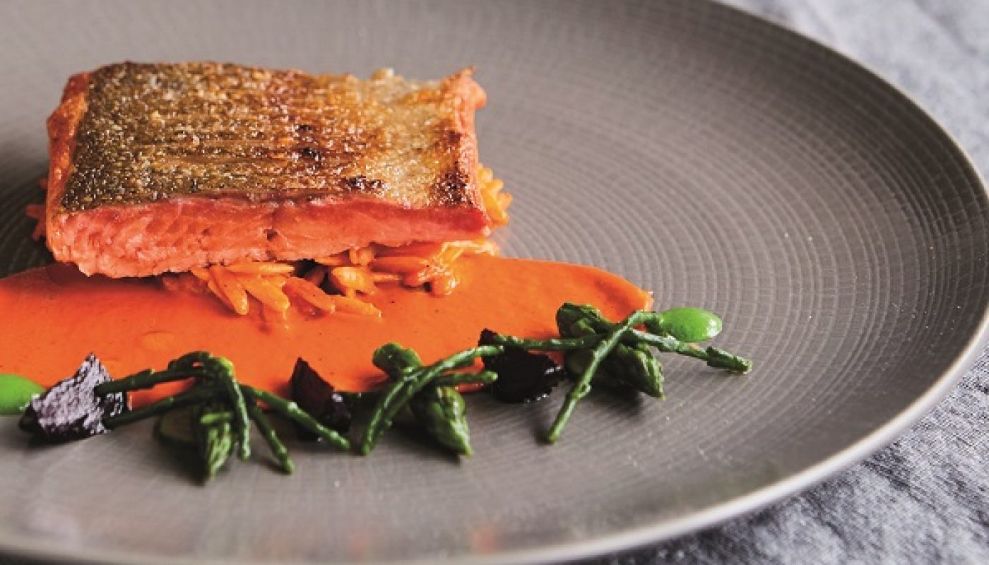 Wild Sea Trout Red Pepper Orzo and Glazed Beetroot Recipe By Chef Adrian