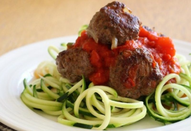 Wonky Spatula Courgetti and meatballs