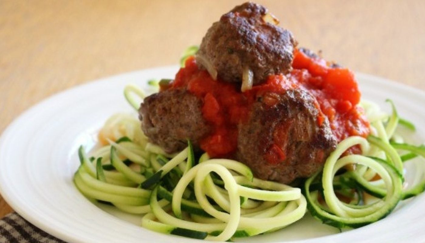 Wonky Spatula Courgetti and meatballs