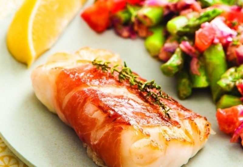 Elsa Jones cod with aspargus salad