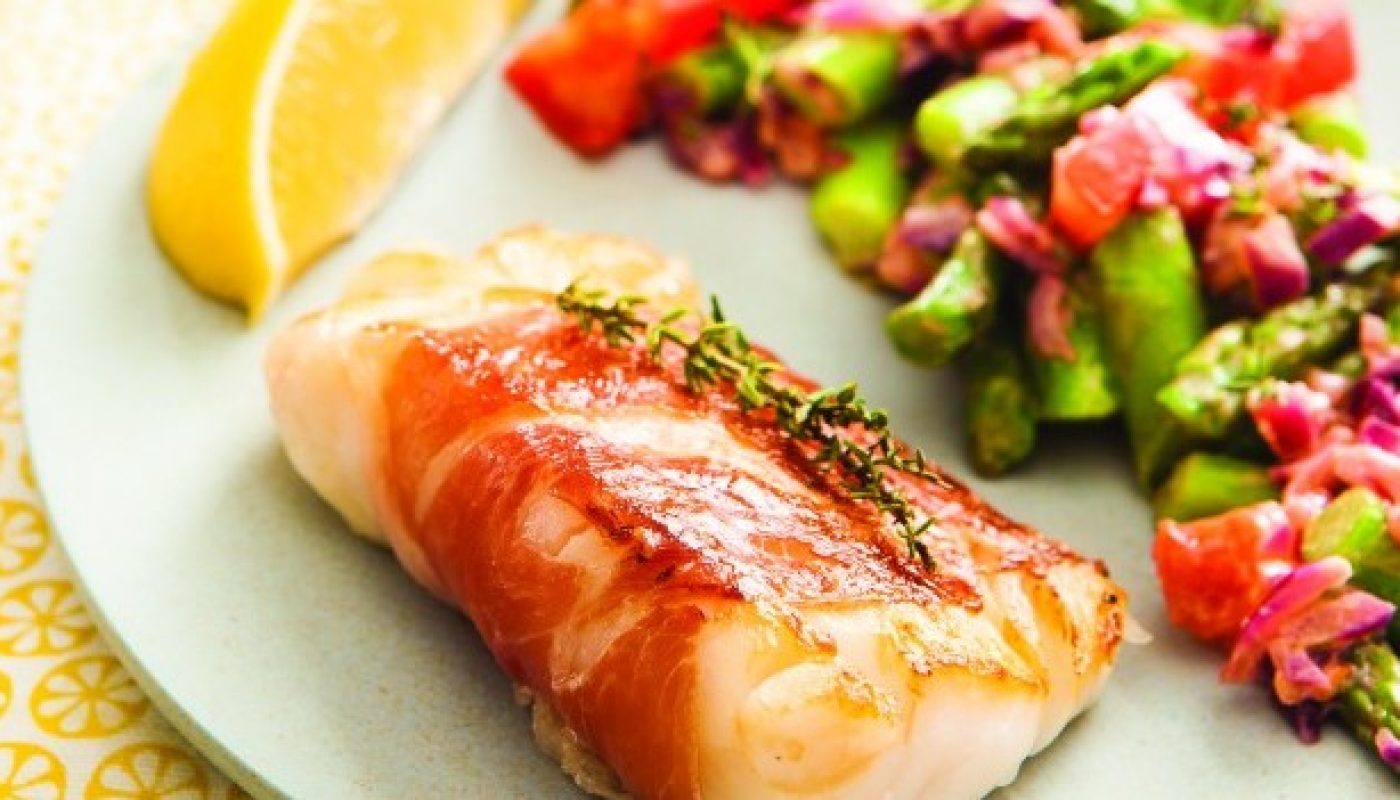 Elsa Jones cod with aspargus salad