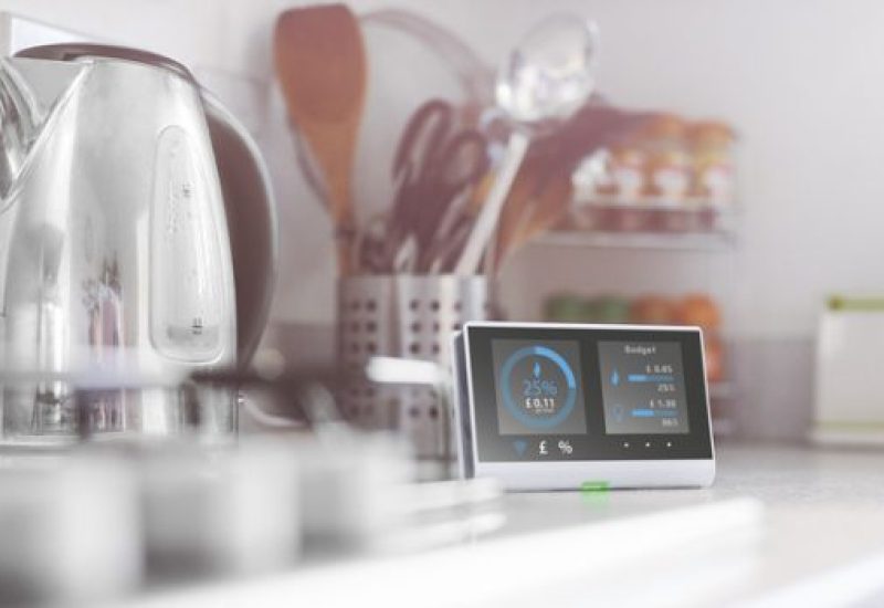 Smart meter in the kitchen of a home showing current energy costs for the day

Design on screen my own. Please see property release.