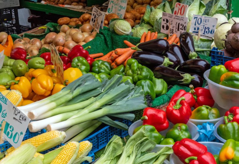 Peppers, corn, leek and other vegetables for sale