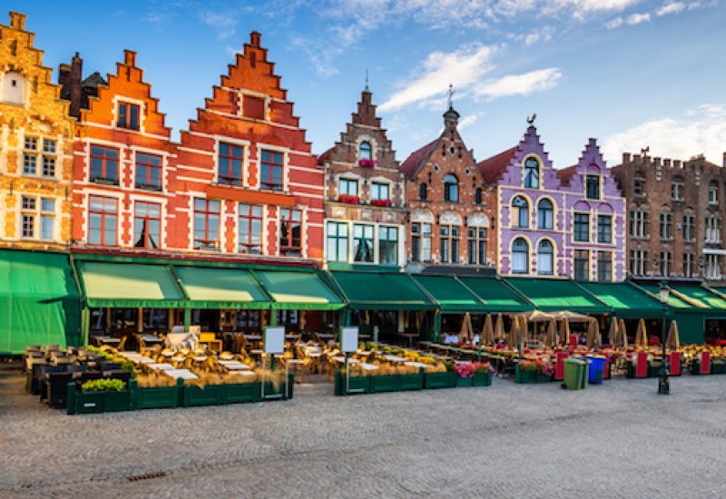 Bruges, Belgium. Grote Markt square at sunrise.