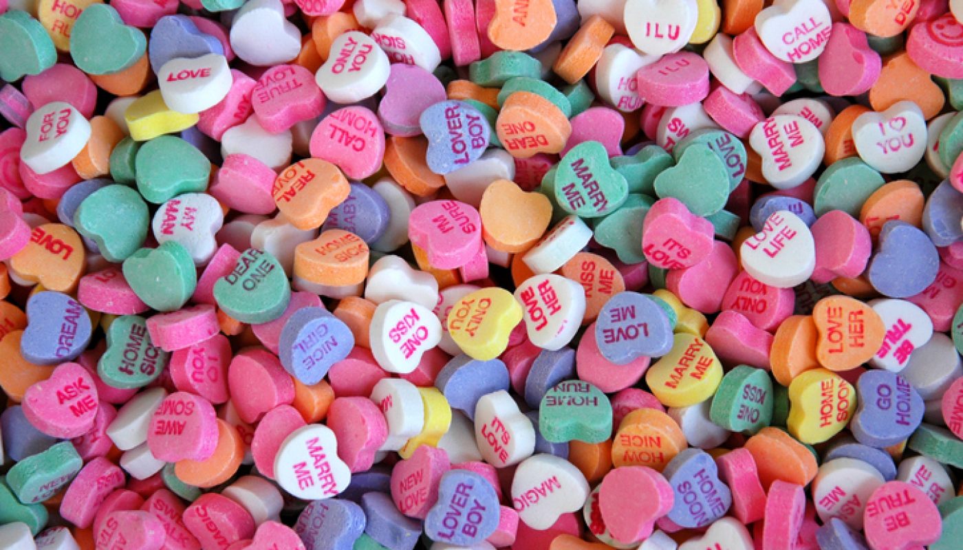 Large quantity of colorful Valentine Candy hearts