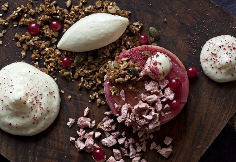 Rhubarb and Redcurrant Terrine with Goat Cheese Ice Cream Recipe by Peter Clifford