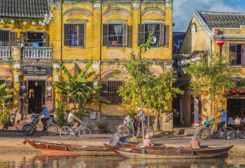 Boats and ancient city of Hoi An, Vietnam