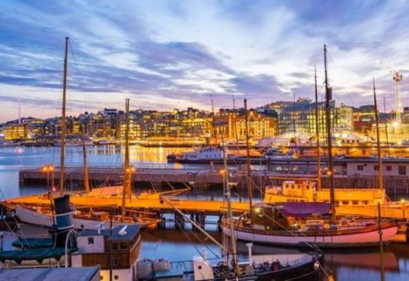 Port of Oslo city in Norway at night