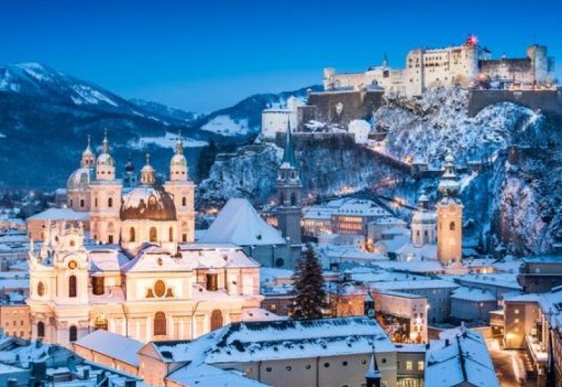 Historic city of Salzburg in winter, Salzburger Land, Austria